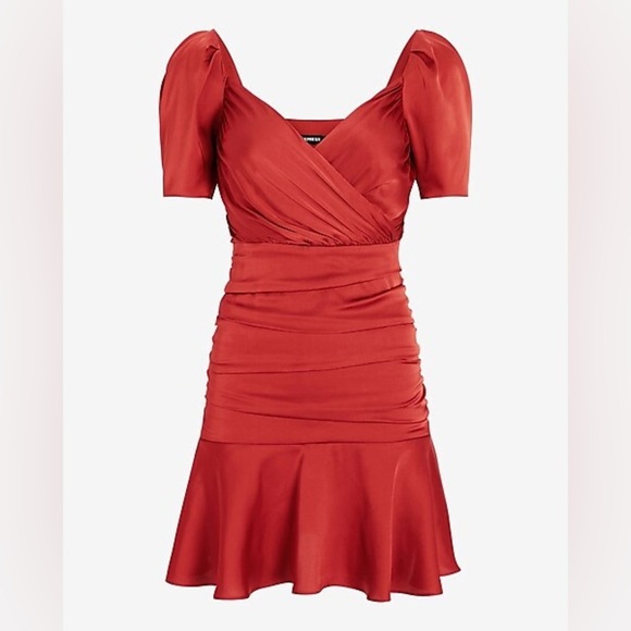 Express Satin Ruched Mini Dress - Picture 1 of 13